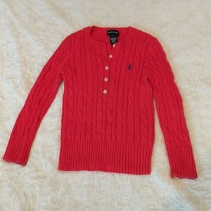 Cable Knit Red Pullover Sweater, Sz 6